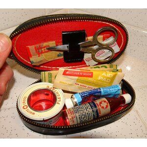 Vintage Miniature First Aid Kit in Black Leather Case antique medical oddity